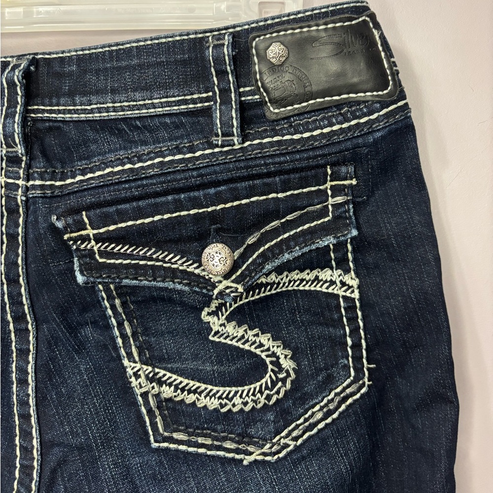 Silver Jeans Natsuki/Suki Flap Bootcut Jeans Women 32x33 Dark Wash Thick Stitch - Picture 5 of 7